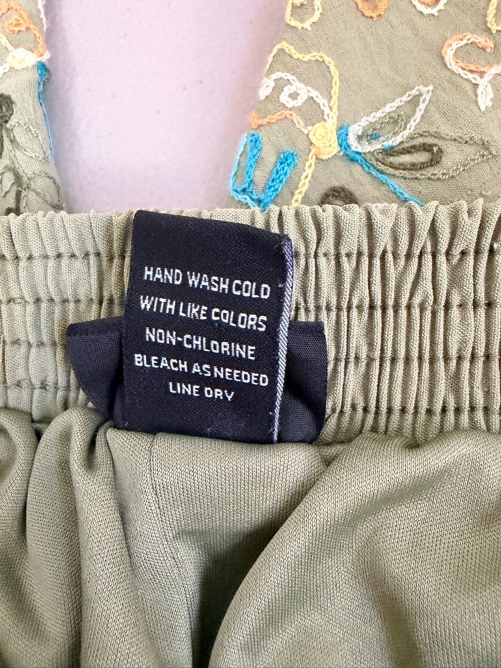 Liv Los Angeles Embroidered Wide Leg Pull On Pants Size Medium Olive Green Boho - Picture 8 of 11